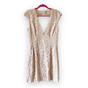 Aidan Aidan Mattox Beige Lace Dress Size 14 Cutout Back Bridesmaid Semi Formal